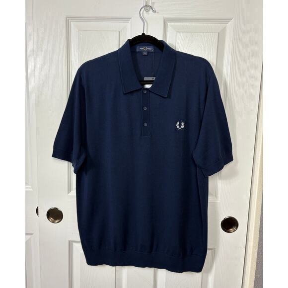 Fred Perry Men's Polo Shirt Size XL Tonal Knitted Navy NWT - Picture 1 of 6